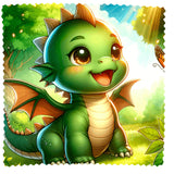 Lingette Lunettes Microfibre “Petit Dragon Kawaii” – Forêt Enchantée – 17,5 × 17,5 cm