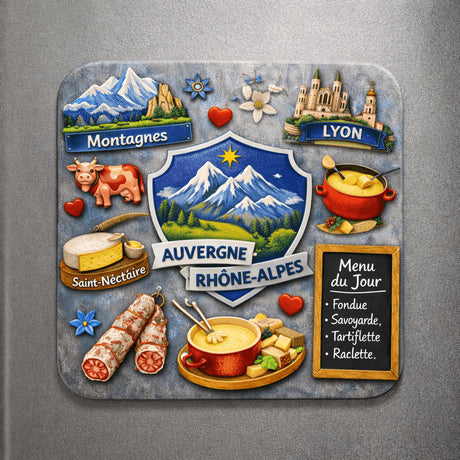 magnet auvergne rhone alpes sur refrigerateur region montagne 6x6 cm