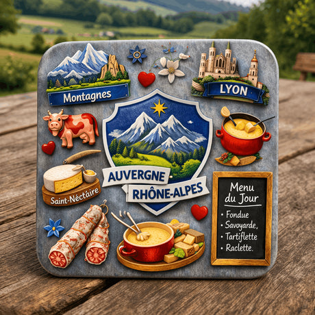magnet auvergne rhone alpes region montagne pose sur table 6x6 cm
