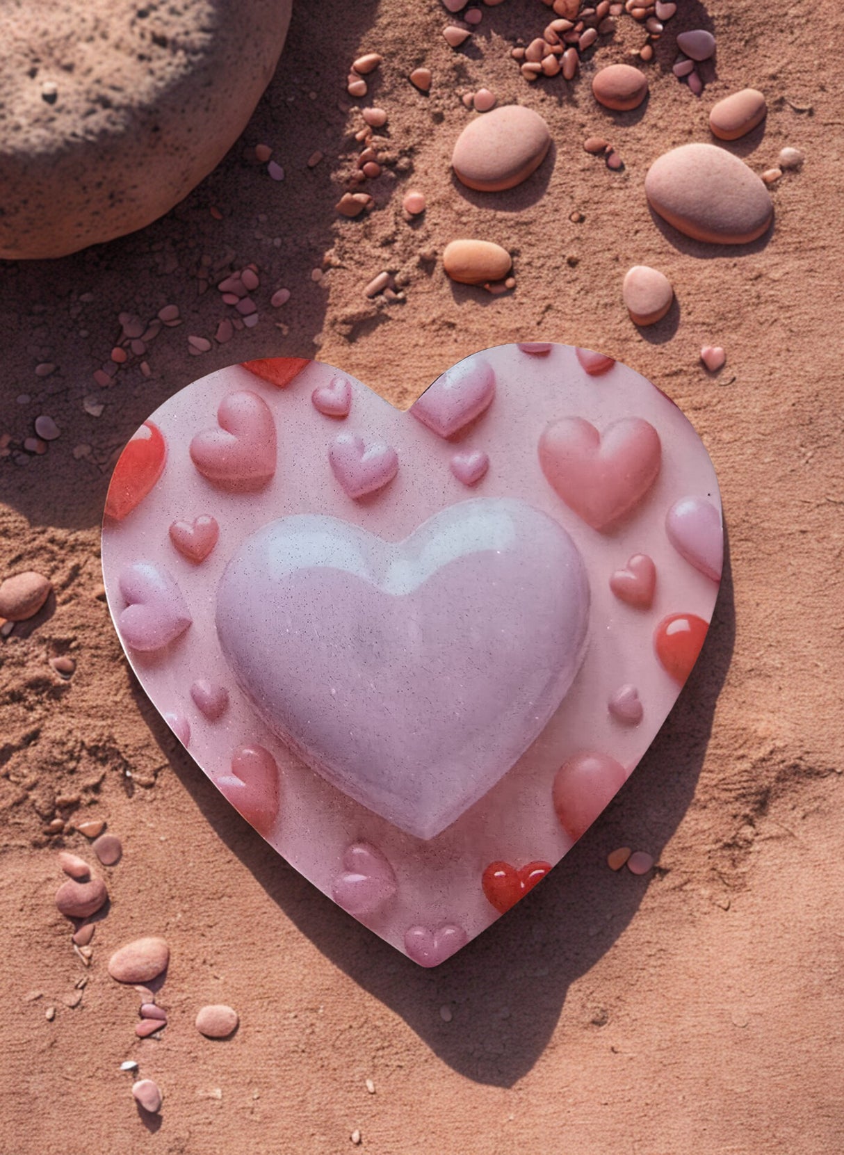 Magnet Cœur 3D “Nuage d’Amour” – Roses & Petits Cœurs (6,5 cm)