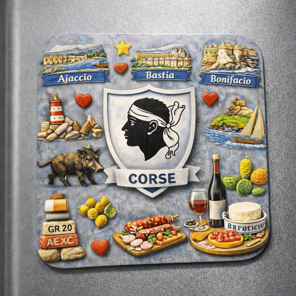 magnet corse sur refrigerateur ile de beaute 6x6 cm