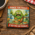 Magnet Frigo Humoristique “Range ton frigo ! C’est pas un fossile !” – Bois 6x6 cm Ultra Brillant Sublimation Store