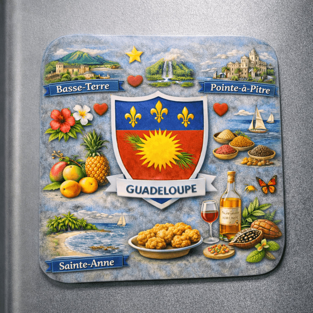 magnet guadeloupe sur refrigerateur ile tropicale 6x6 cm