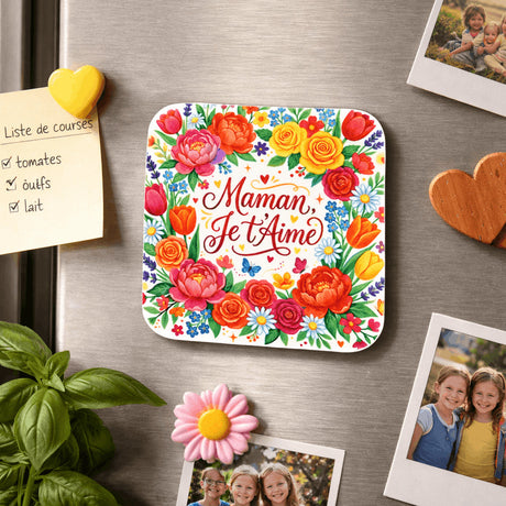 Magnet carré Maman Je T’aime – Cadeau Fête des Mères 6 x 6 cm Sublimation Store