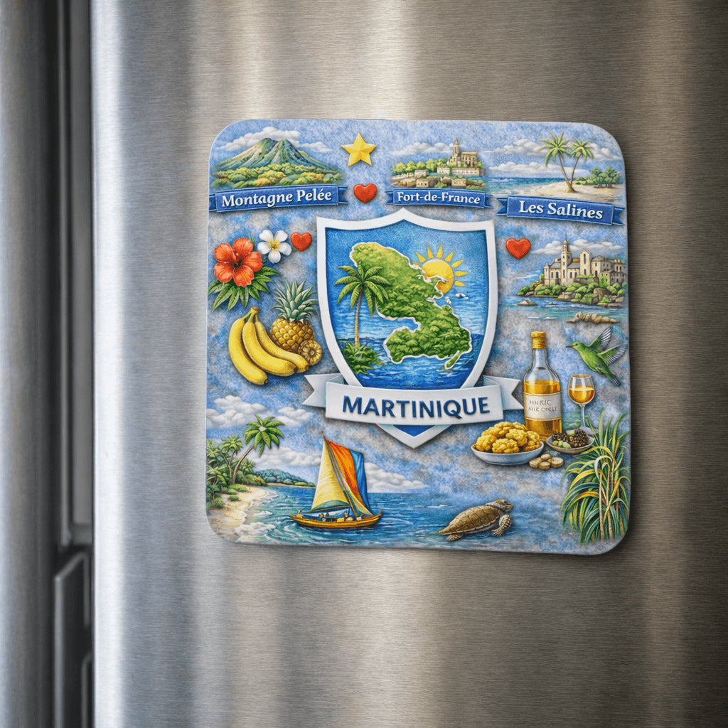 magnet martinique sur refrigerateur ile tropicale 6x6 cm