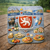 magnet nouvelle aquitaine pose sur table region sud ouest 6x6 cm
