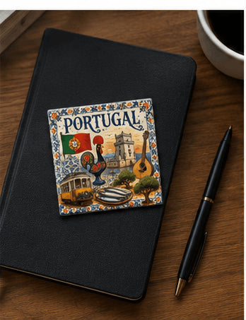 Magnet Portugal azulejos sur carnet noir avec stylo