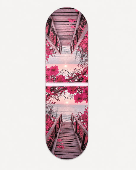 Marque-page magnetique Le Chemin des Reves deplie avec motif ponton fleurs roses