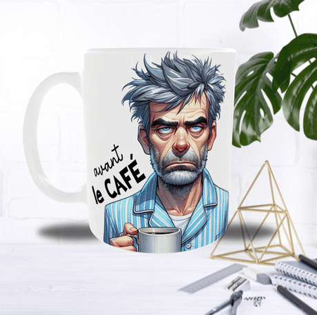 Mug “Avant / Après Café” – Homme 40/50 ans – Recto/Verso