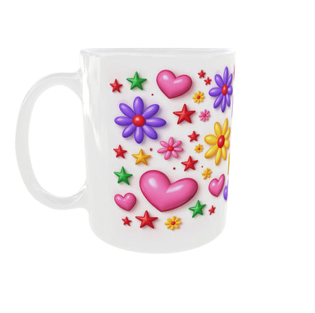 mug bonne fete maman colore fleurs etoiles coeurs vue anse gauche