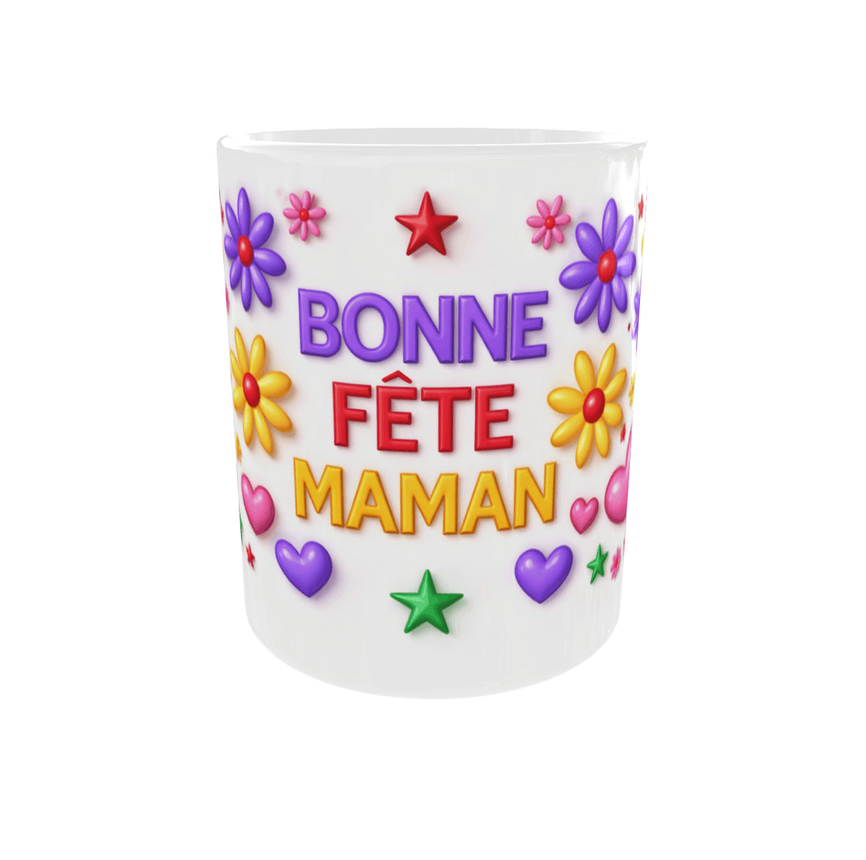 mug bonne fete maman couleurs vives fleurs coeurs vue face