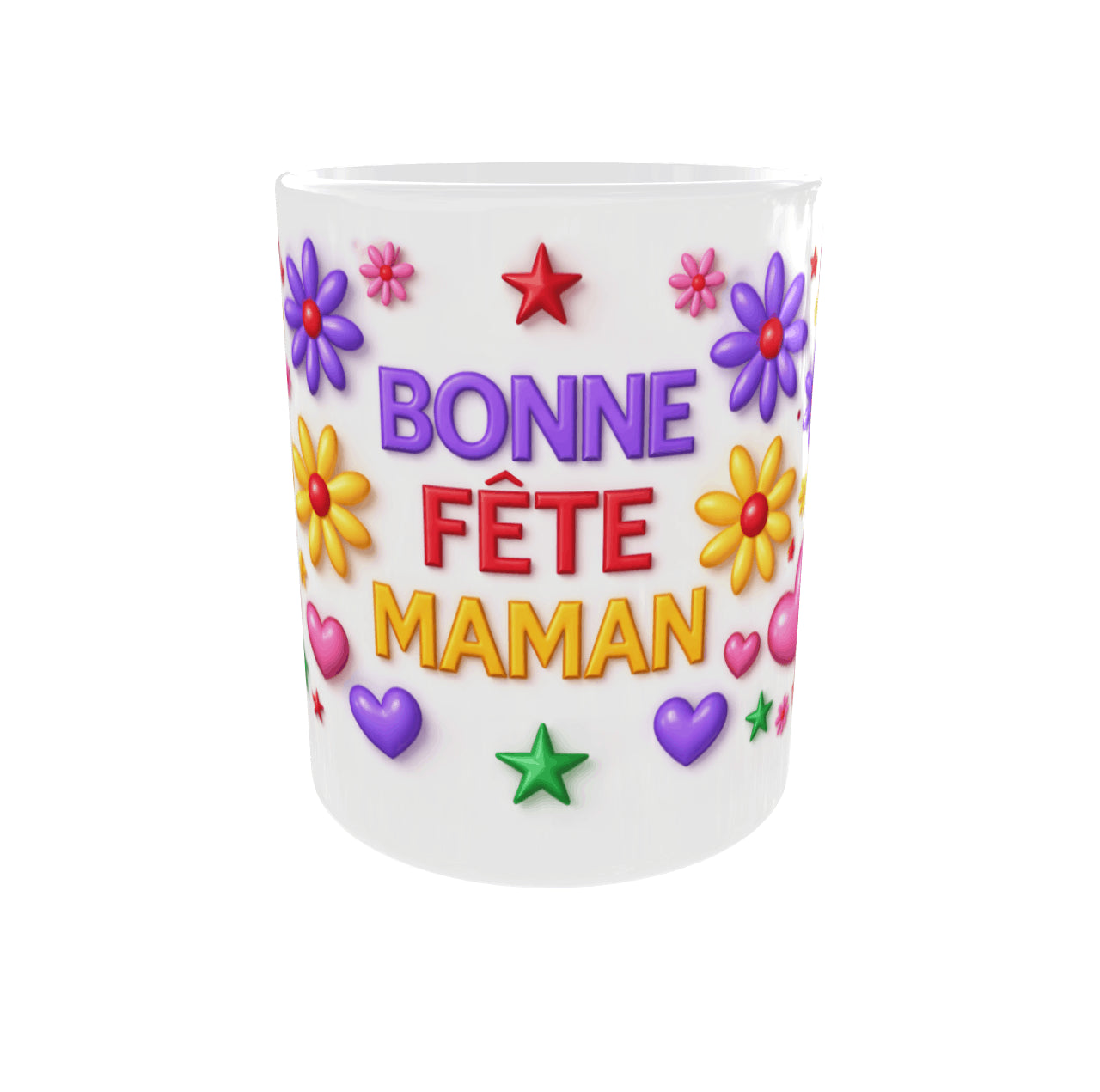 mug bonne fete maman couleurs vives fleurs coeurs vue face