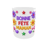 mug bonne fete maman couleurs vives fleurs coeurs vue face