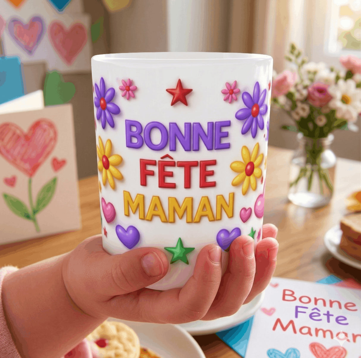 mug bonne fete maman tenu en main cadeau fete des meres