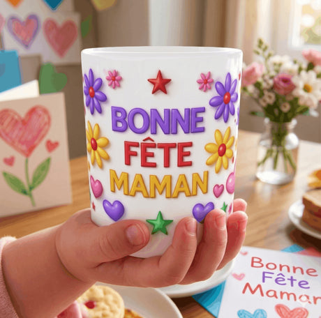 mug bonne fete maman tenu en main cadeau fete des meres