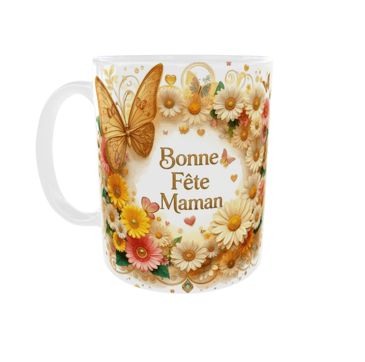 mug bonne fete maman fleurs papillon cadeau fete des meres vue anse gauche
