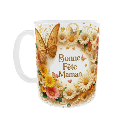 mug bonne fete maman fleurs papillon cadeau fete des meres vue anse gauche
