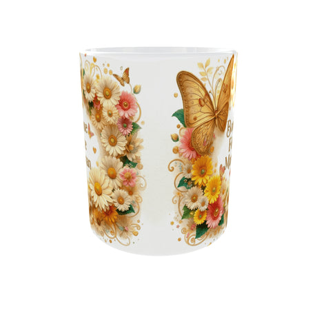 mug bonne fete maman fleurs illustration couronne florale vue face
