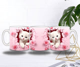 Mug “Chaton Mur Rose” – Effet 3D Craquelé & Fleurs – Céramique