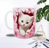 Mug “Chaton Mur Rose” – Effet 3D Craquelé & Fleurs – Céramique