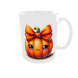 Mug citrouille kawaii aux grands yeux et joues roses, anse à droite, mug céramique blanc 11 oz pour l'automne
