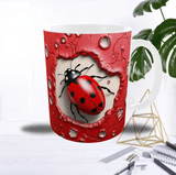 Mug Coccinelle Porte-Bonheur – Sublimation Rouge Effet Mur Éclaté (11oz)