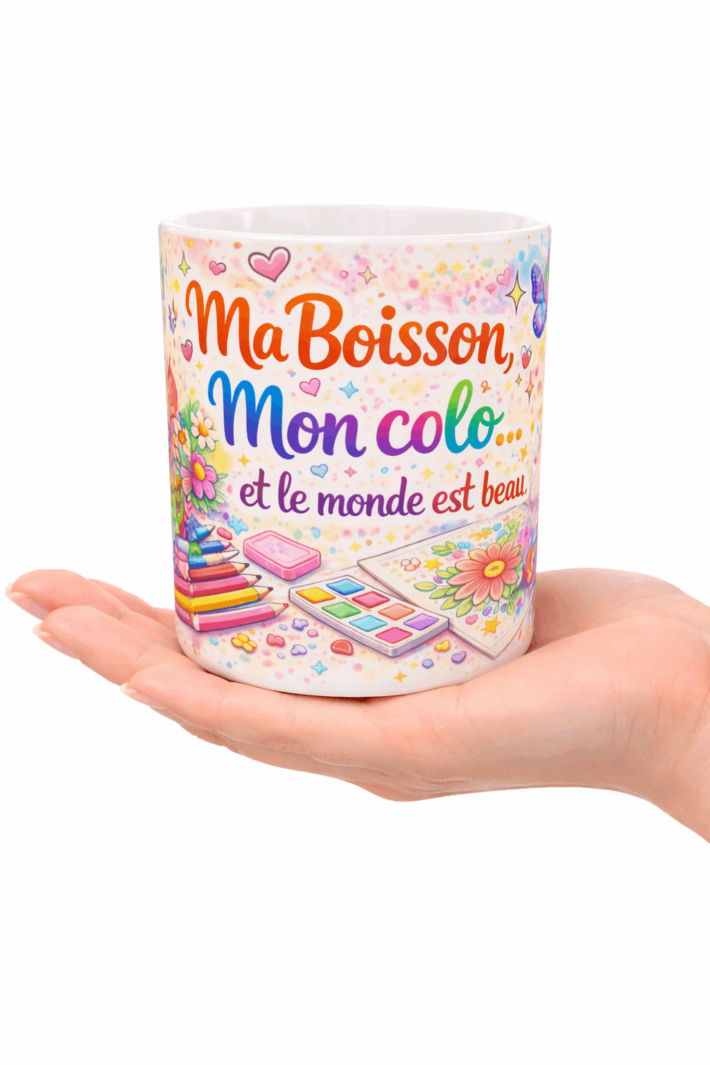 Mug coloriage ma boisson mon colo tenu dans la main
