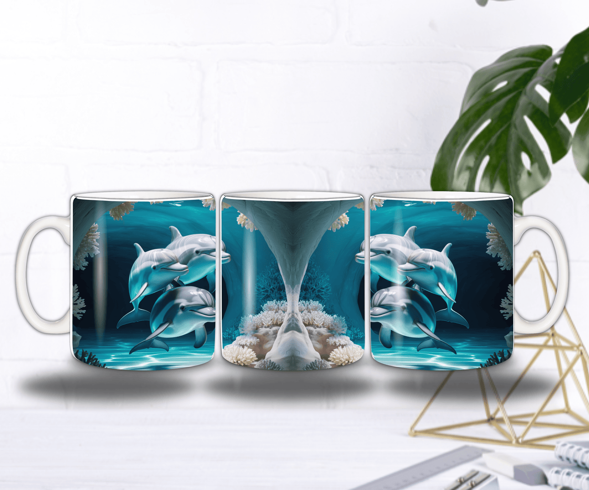 Mug Dauphins des Profondeurs – Sublimation Océan Bleu & Coraux (11oz)