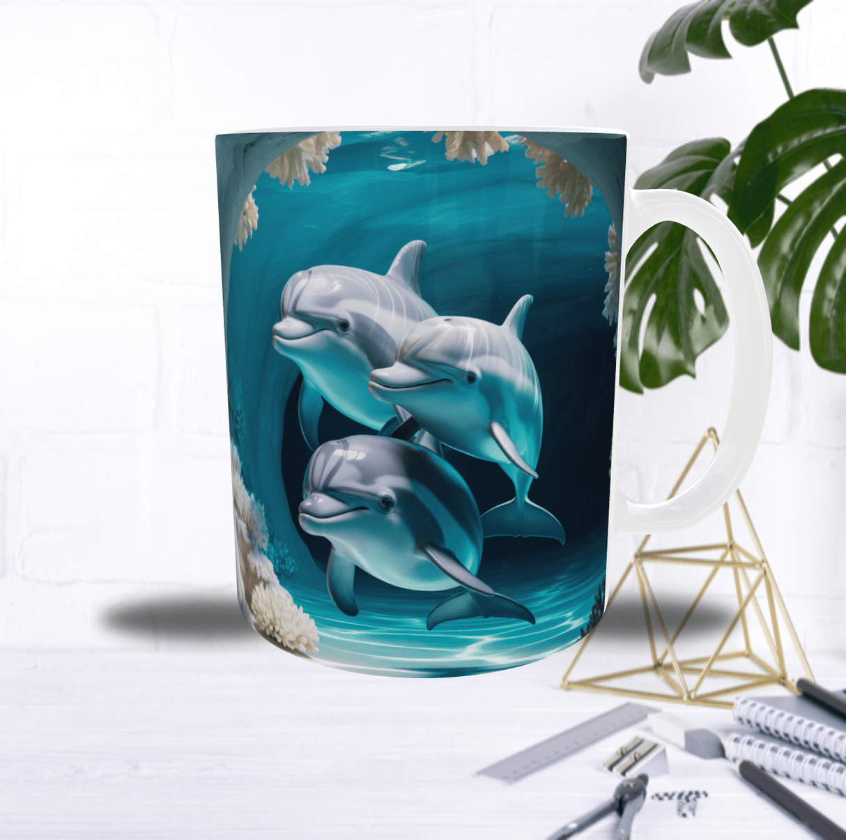 Mug Dauphins des Profondeurs – Sublimation Océan Bleu & Coraux (11oz)