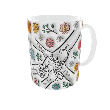 mug famille personnalise main principale et 4 prenoms vue anse droite