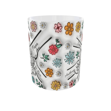 mug famille personnalise prenoms enfants design mains fleurs vue face