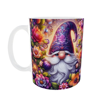 mug gnome fleuri colore design floral fantaisie vue anse gauche