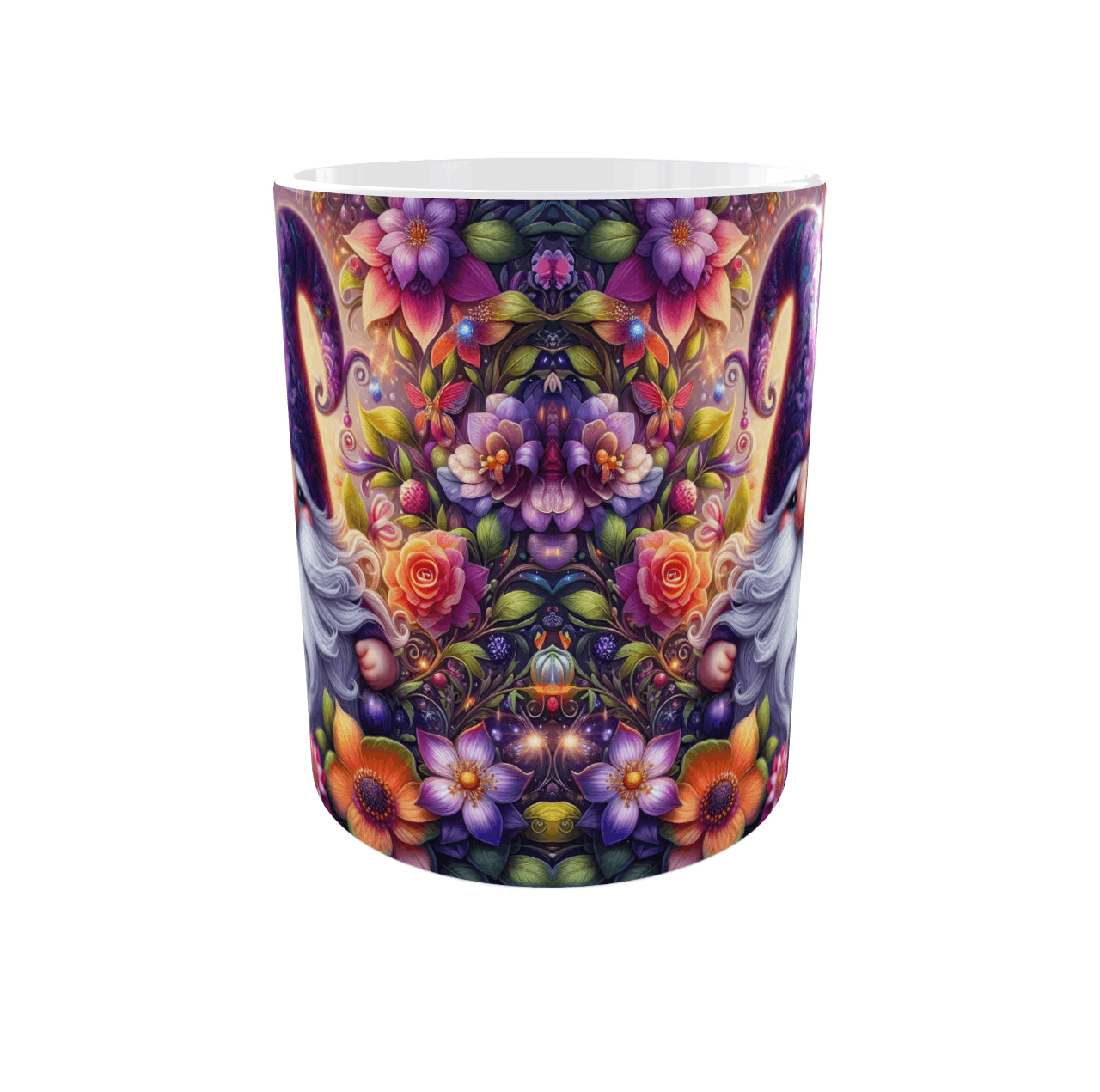 mug gnome fleuri colore illustration florale vue face