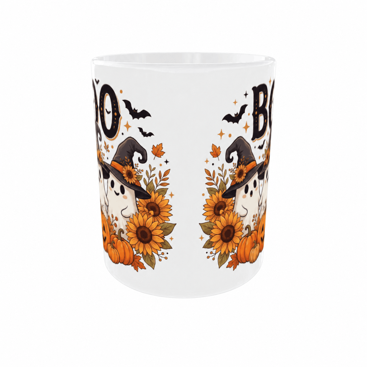 Mug Halloween BOO vue de dessus, design imprimé sur toute la surface
