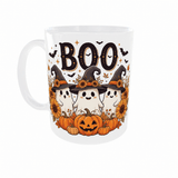 Mug Halloween BOO fantômes kawaii citrouilles tournesols, vue gauche