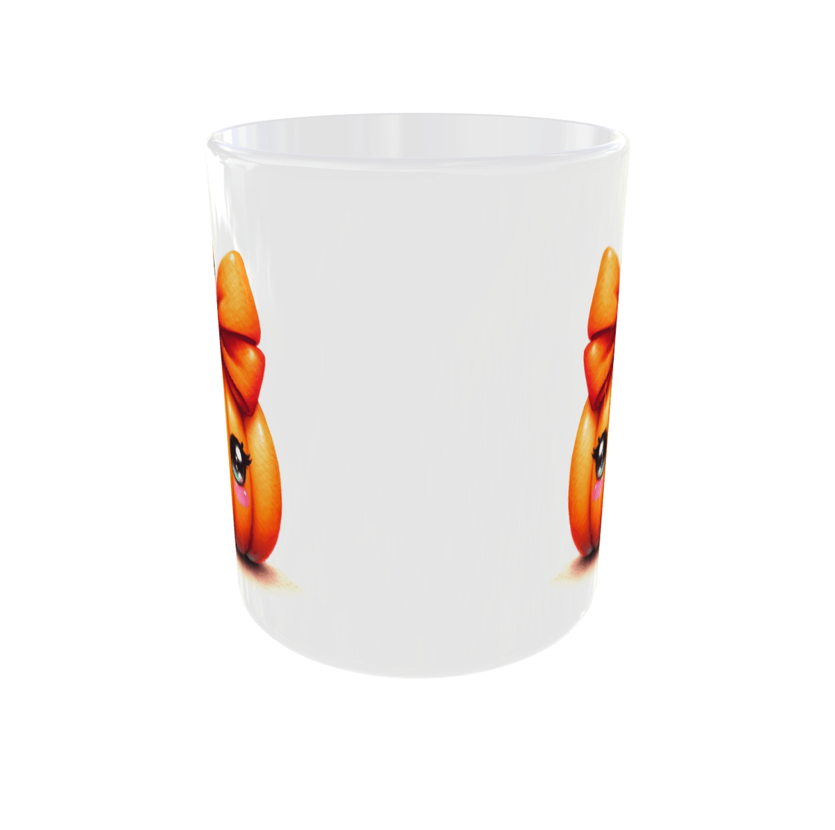 Mug Halloween citrouille kawaii vu de face, design imprimé des deux côtés de la céramique blanche