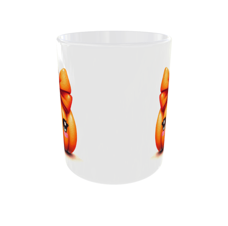 Mug Halloween citrouille kawaii vu de face, design imprimé des deux côtés de la céramique blanche