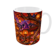 Mug Halloween Personnalisé Prénom – Chat Noir Sorcière, Village de Citrouilles et Pleine Lune 11 oz – vue côté anse droite