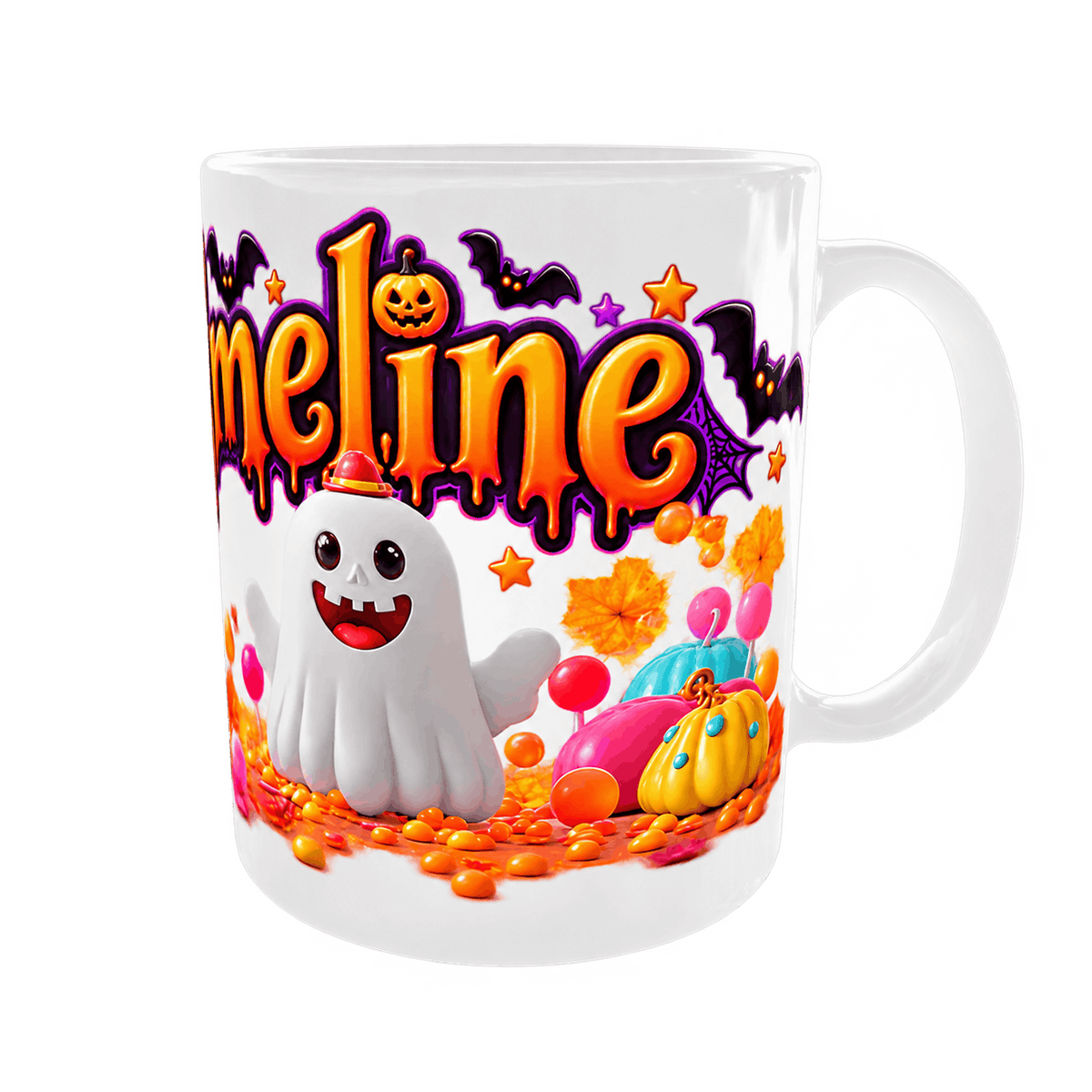 Mug Halloween Personnalisé Prénom – Fantôme Gourmand et Citrouilles Bonbon 11 oz Sublimation Store