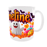 Mug Halloween Personnalisé Prénom – Fantôme Gourmand et Citrouilles Bonbon 11 oz Sublimation Store