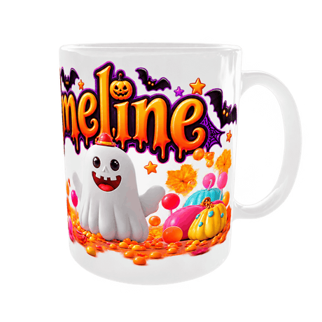 Mug Halloween Personnalisé Prénom – Fantôme Gourmand et Citrouilles Bonbon 11 oz Sublimation Store
