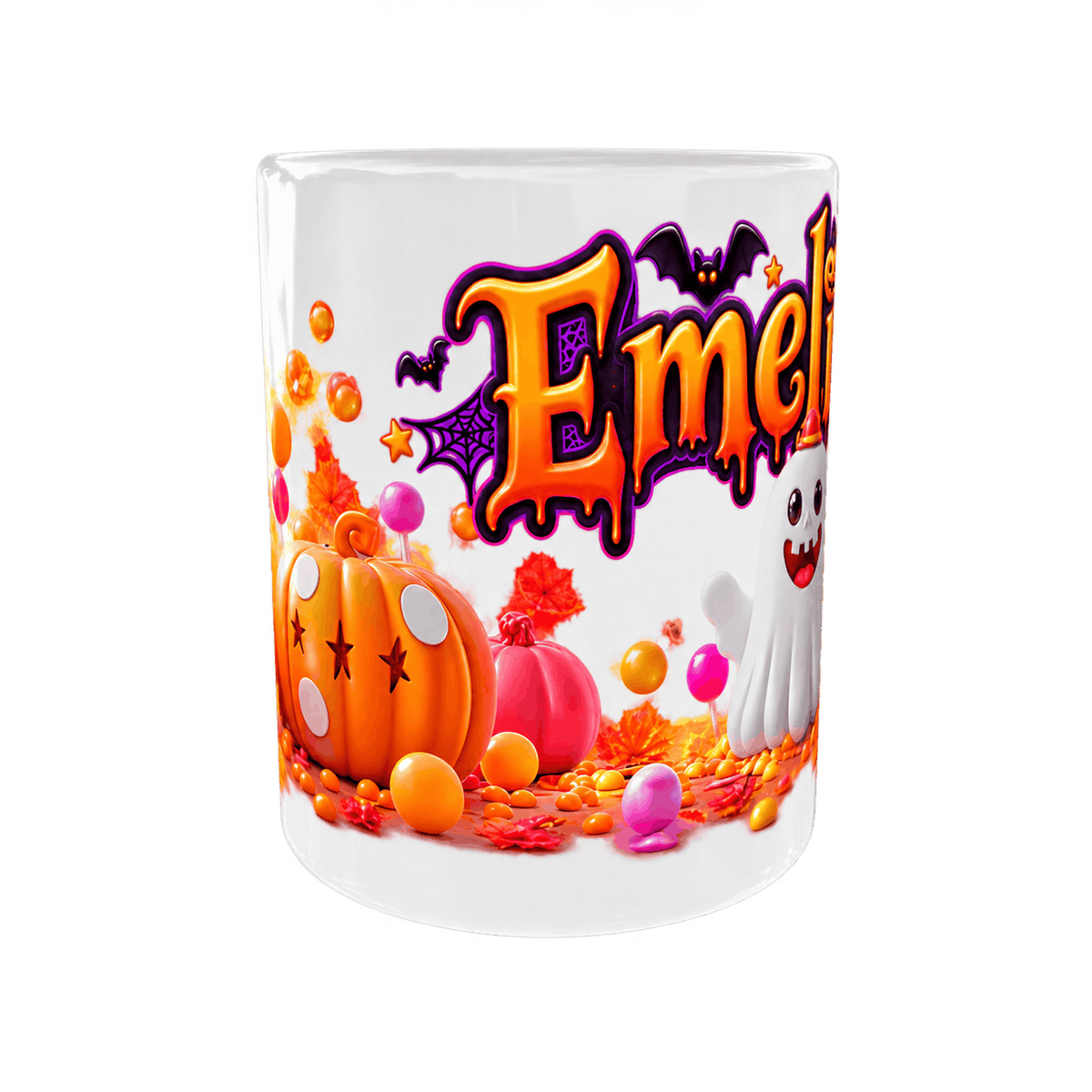 Mug Halloween Personnalisé Prénom – Fantôme Gourmand et Citrouilles Bonbon 11 oz Sublimation Store