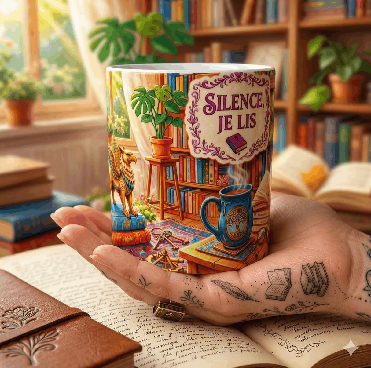Mug lecture silence je lis tenu dans la main