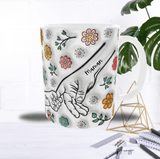 Mug Personnalisé “Main dans la Main” – Texte (Maman/Papa…) & Prénom au Choix – Sublimation Fleurie