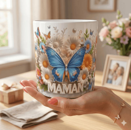 Mug Maman Fleurs et Papillon – Cadeau Fête des Mères 325 ml Sublimation Store