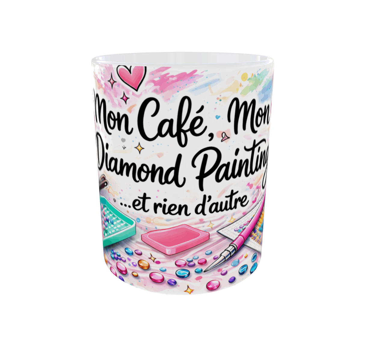 Mug mon café mon diamond painting vue de face