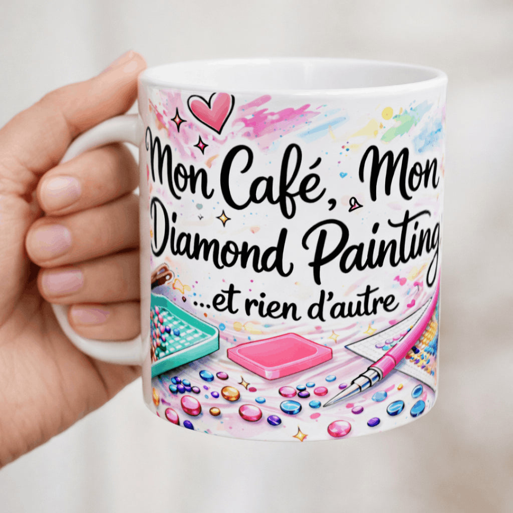 Mug mon café mon diamond painting vue de face