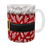 Mug de Noël ceinturon noir pailleté et fourrure blanche effet 3D, mug céramique blanc 11 oz, anse à droite