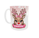 mug de noel personnalise prenom renne kawaii bois roses vue anse gauche