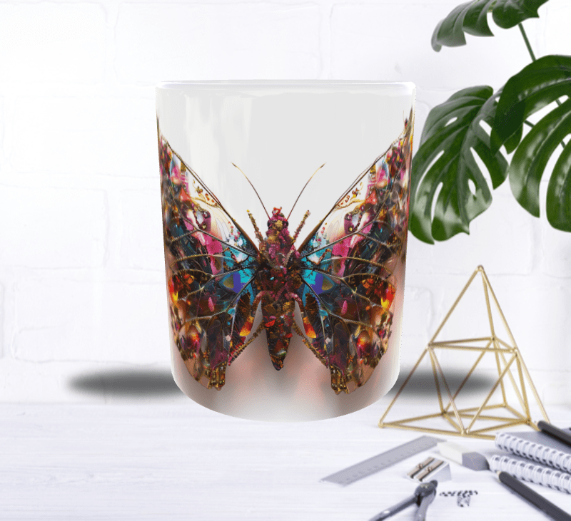 Mug Papillon Floréal – Papillon Éclatant Composé de Fleurs et d’Ailes Colorées